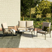 LAUSAINT HOME 4 Pieces Outdoor Patio Conversation Set with Coffee Table, 2 Chairs & 1 Loveseat, Beige
