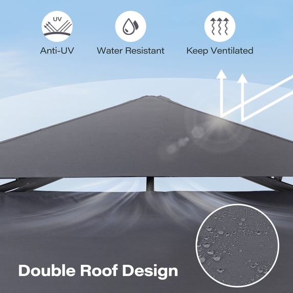 LAUSAINT HOME 8'x 5' Outdoor Grill Gazebo, Steel Frame 8x8 Compatible Soft Canopy with Vented Top & 2 Side Shelves for Backyard Barbecue, Picnic, Patio, Dark Gray