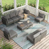 Lausaint Home 10 Pieces Outdoor Furniture Set, Patio Rattan Wicker Sectionals with 8 Chairs and 2 Ottomans, Gray Cushions