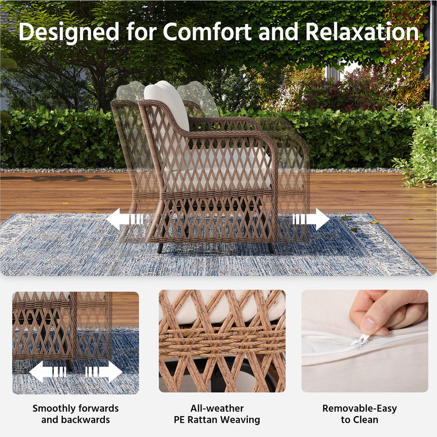 LAUSAINT HOME Outdoor Swing Glider Bench for 2 Person, Patio Furniture Rattan Chair with Beige Cushions