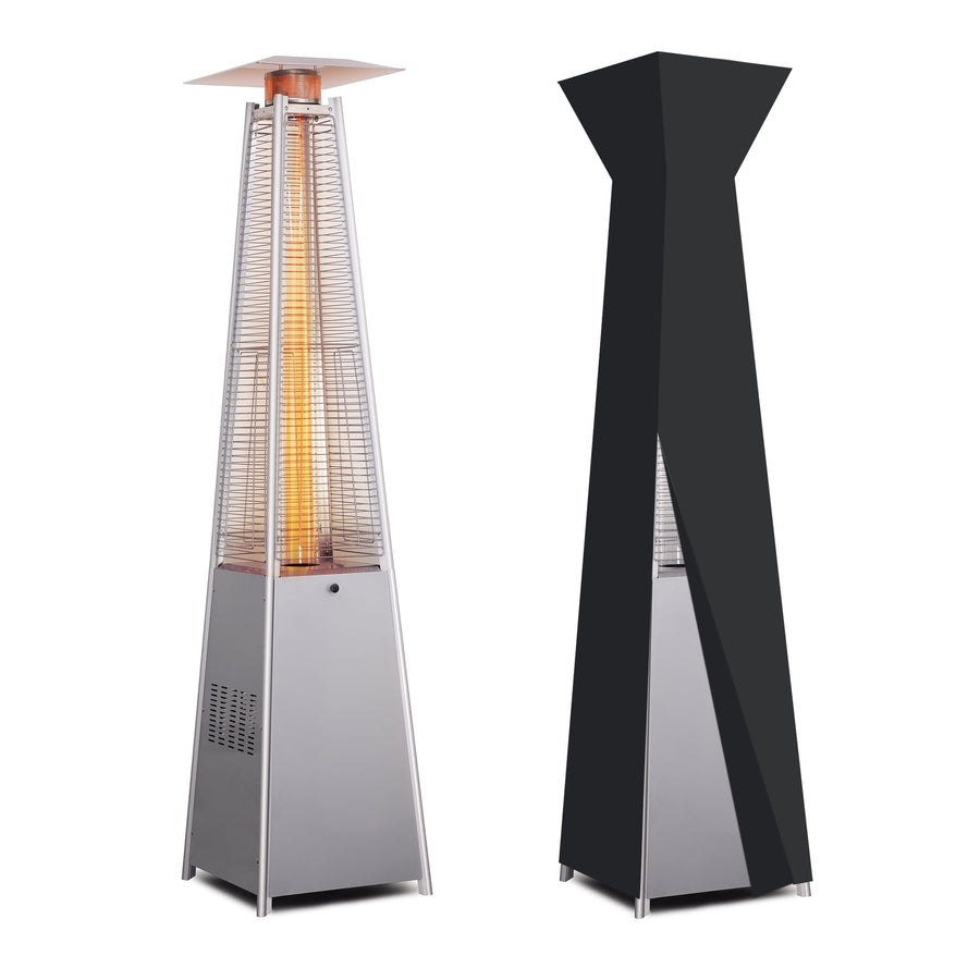 KAMEROUT 87'' Tall Pyramid Patio Heater with Wheels, Glass Tube Flame Heating 48000 BTU & Dust Cover