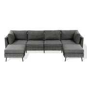 LAUSAINT HOME 6 Pieces Patio Conversation Set, Outdoor Sectional Wicker Sofa PE Rattan Furniture Set with Thick Cushions, Gray