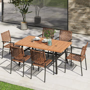 LAUSAINT HOME 7 Pieces Outdoor Patio Dining Set, Patio Furniture Set with 1 Wooden-Grain Table and 6 Rattan Chairs