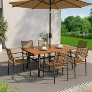 LAUSAINT HOME 7 Pieces Outdoor Patio Dining Set, Patio Furniture Set with 1 Wooden-Grain Table and 6 Rattan Chairs