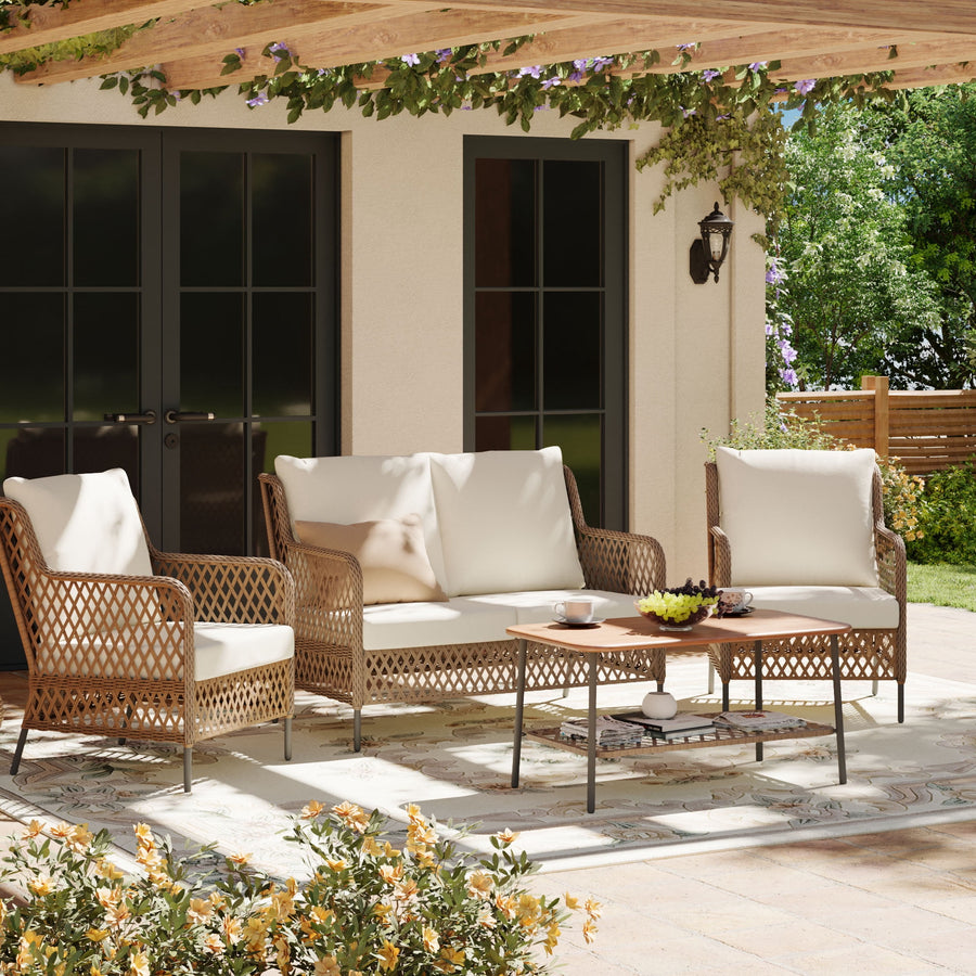 KAMEROUT 4 Pieces Outdoor Patio Furniture Set, High Back Outdoor Conversation Set with Olefin Cushions for Backyard Garden Poolside
