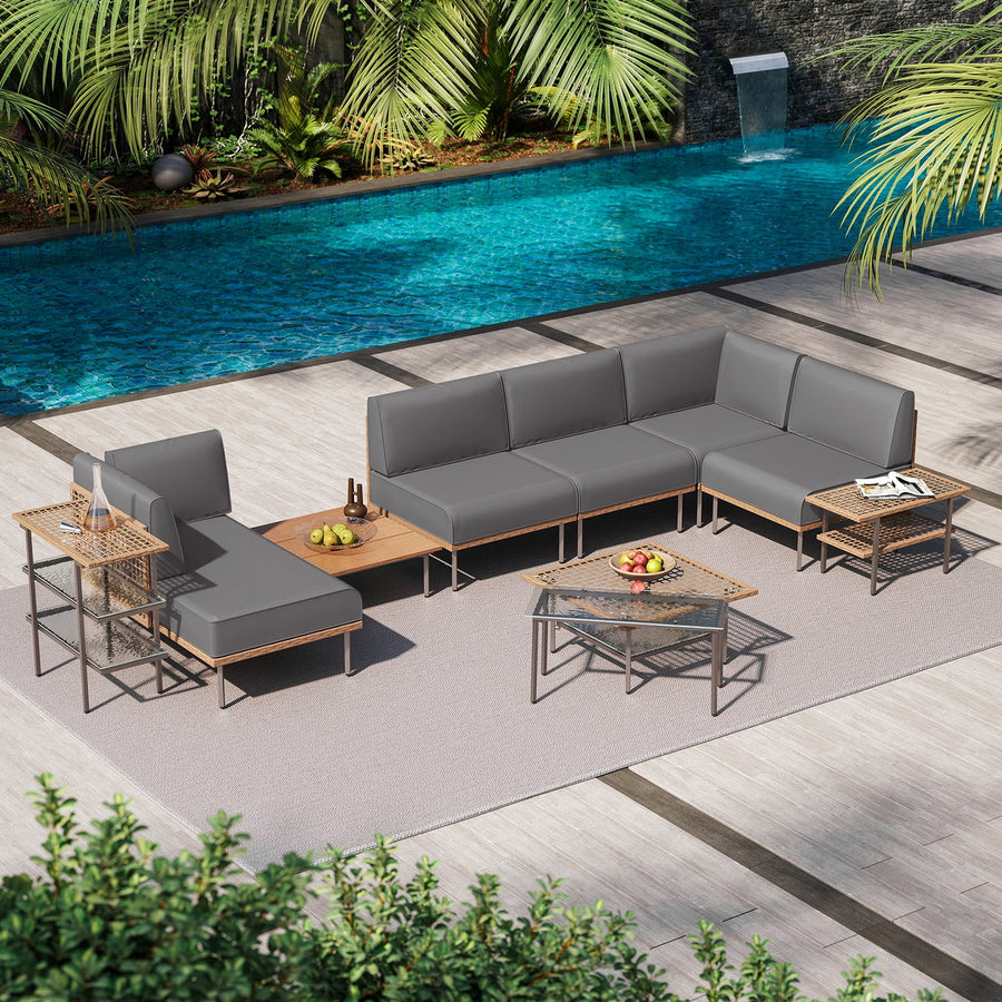 LAUSAINT HOME 10 Pieces Patio Conversation Set, Outdoor Luxury Series Seating Furniture Group with Plush Gray Cushions