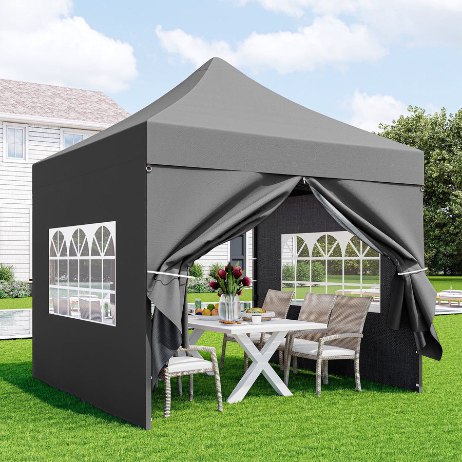 LAUSAINT HOME 10'x10' Heavy Duty Pop up Patio Gazebo, Portable Outdoor Canopy Wedding Party Tent with Sidewalls, Dark Gray