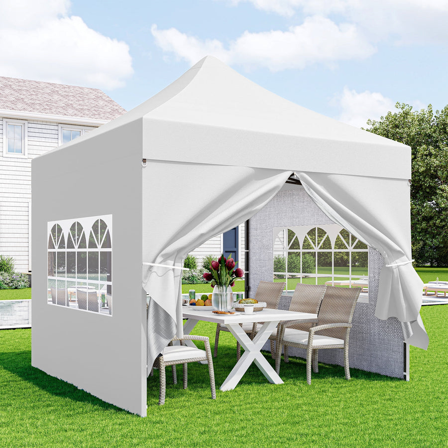 LAUSAINT HOME 10'x10' Heavy Duty Pop up Patio Gazebo, Portable Outdoor Canopy Wedding Party Tent with Sidewalls, White