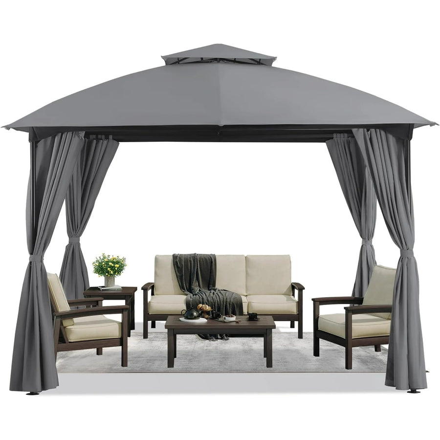 LAUSAINT HOME 10'x10' Outdoor Gazebo, Unique Arc Roof Design and Privacy Curtains Included, Gray