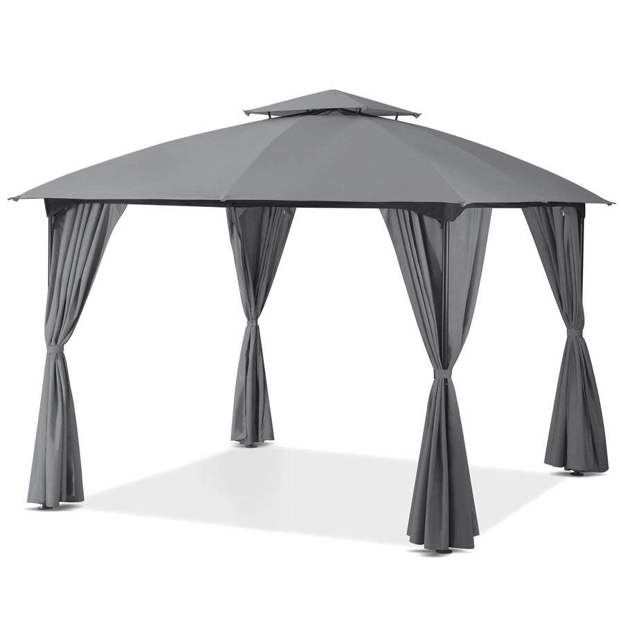 LAUSAINT HOME 10'x10' Outdoor Gazebo, Unique Arc Roof Design and Privacy Curtains Included, Gray