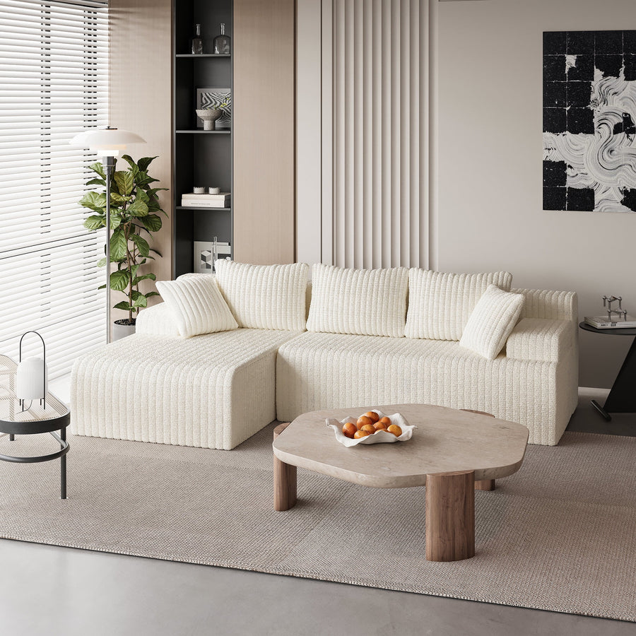 LAUSAINT HOME 96" Modular Cloud Couch Sectional, L-Shaped Boneless Sofa with Deep Seat & Plush Corduroy Fabric, Beige