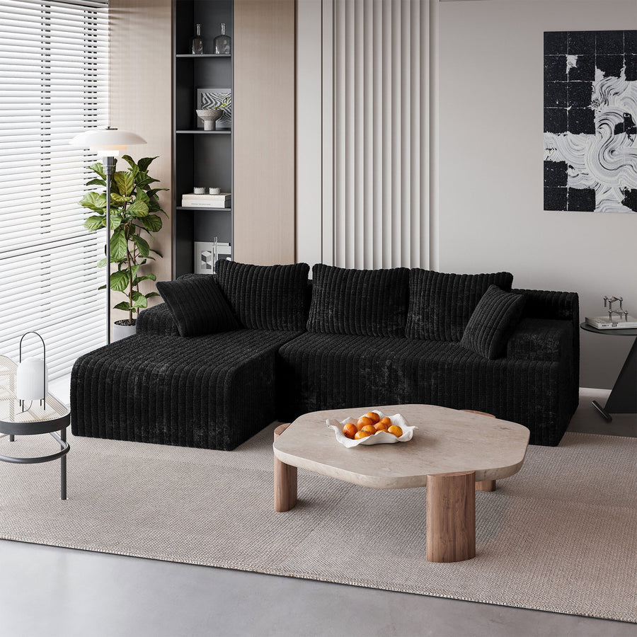 LAUSAINT HOME 96" Modular Cloud Couch Sectional, L-Shaped Boneless Sofa with Deep Seat & Plush Corduroy Fabric, Black