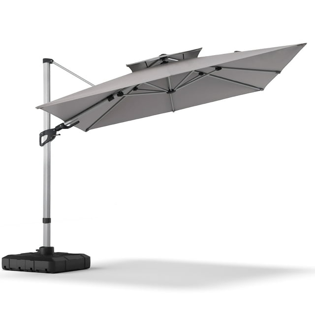 LAUSAINT HOME 10FT Patio Umbrella with Base, Double Top Design Cantilever Umbrella with 360° Rotation, Aluminum Pole, Gray