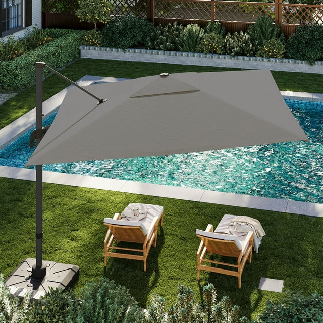 LAUSAINT HOME 10FT Patio Umbrella with Base, Outdoor Cantilever Umbrella with 360° Rotation, Aluminum Pole, Gray