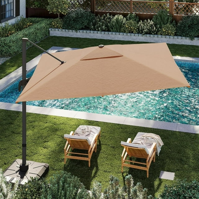 LAUSAINT HOME 10FT Patio Umbrella with Base, Outdoor Cantilever Umbrella with 360° Rotation, Aluminum Pole, Khaki