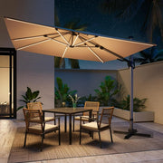 LAUSAINT HOME 10FT Patio Umbrella with LED Lights, Outdoor Large Cantilever Umbrella with 360° Rotation, Champagne