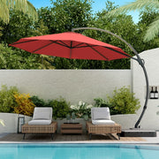 LAUSAINT HOME 11FT Deluxe Patio Round Umbrella with Base, Outdoor Large Hanging Cantilever Curvy Umbrella with 360°, Red