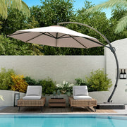 LAUSAINT HOME 11FT Deluxe Patio Umbrella with Base, Large Cantilever Curvy Umbrella with 360°, Champagne