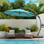 LAUSAINT HOME 11FT Deluxe Patio Umbrella with Base, Outdoor Large Hanging Cantilever Curvy Umbrella with 360°, Turquoise Blue