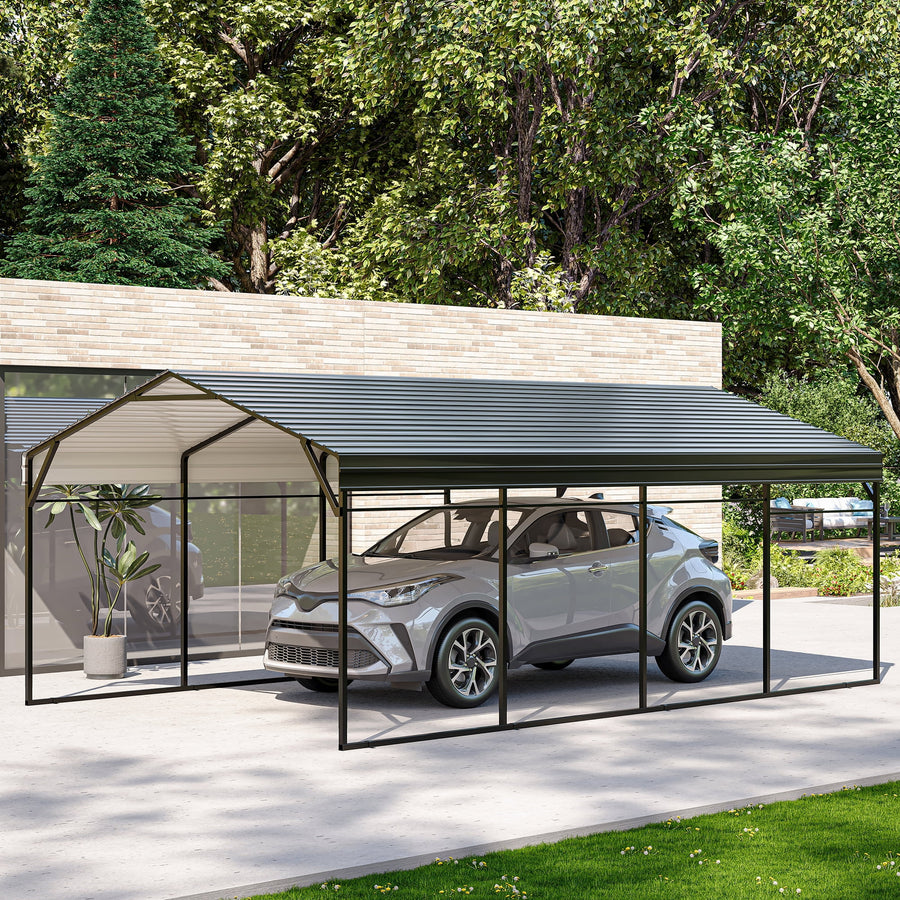 LAUSAINT HOME 12' x 20' Outdoor Metal Carport, Heavy Duty Carport with Steel Panels for Car, Boat, Truck