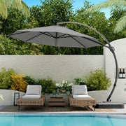 LAUSAINT HOME 12FT Deluxe Patio Umbrella with Base, Outdoor Large Hanging Cantilever Curvy Umbrella with 360°, Gray