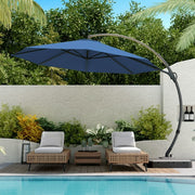LAUSAINT HOME 12FT Deluxe Patio Umbrella with Base, Outdoor Large Hanging Cantilever Curvy Umbrella with 360°, Navy Blue