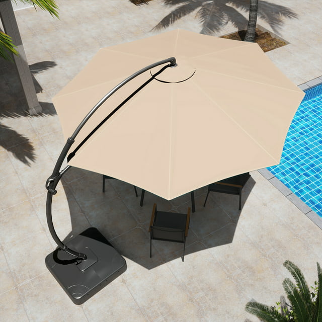 LAUSAINT HOME 12FT Sunbrella Patio Umbrella with Base, Large Hanging offset Cantilever Umbrella with 360°, Champagne