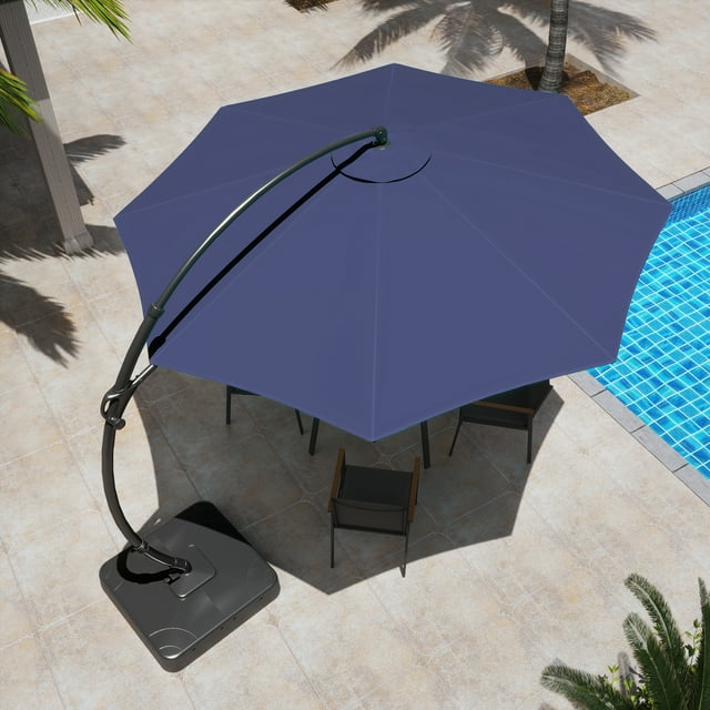 LAUSAINT HOME 12FT Sunbrella Patio Umbrella with Base, Large Hanging offset Cantilever Umbrella with 360°, Navy Blue