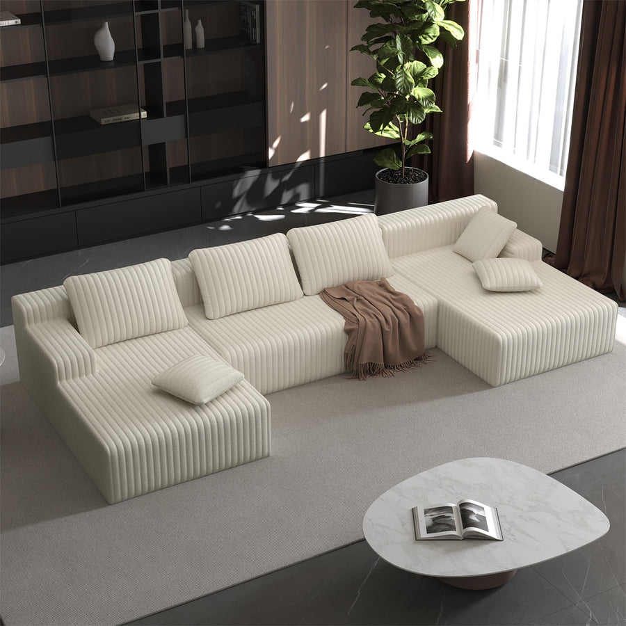 KAMEROUT 132" U-Shaped Modular Sectional Sofa, Boneless Cloud Couches with Deep Seat & Cushions, Beige