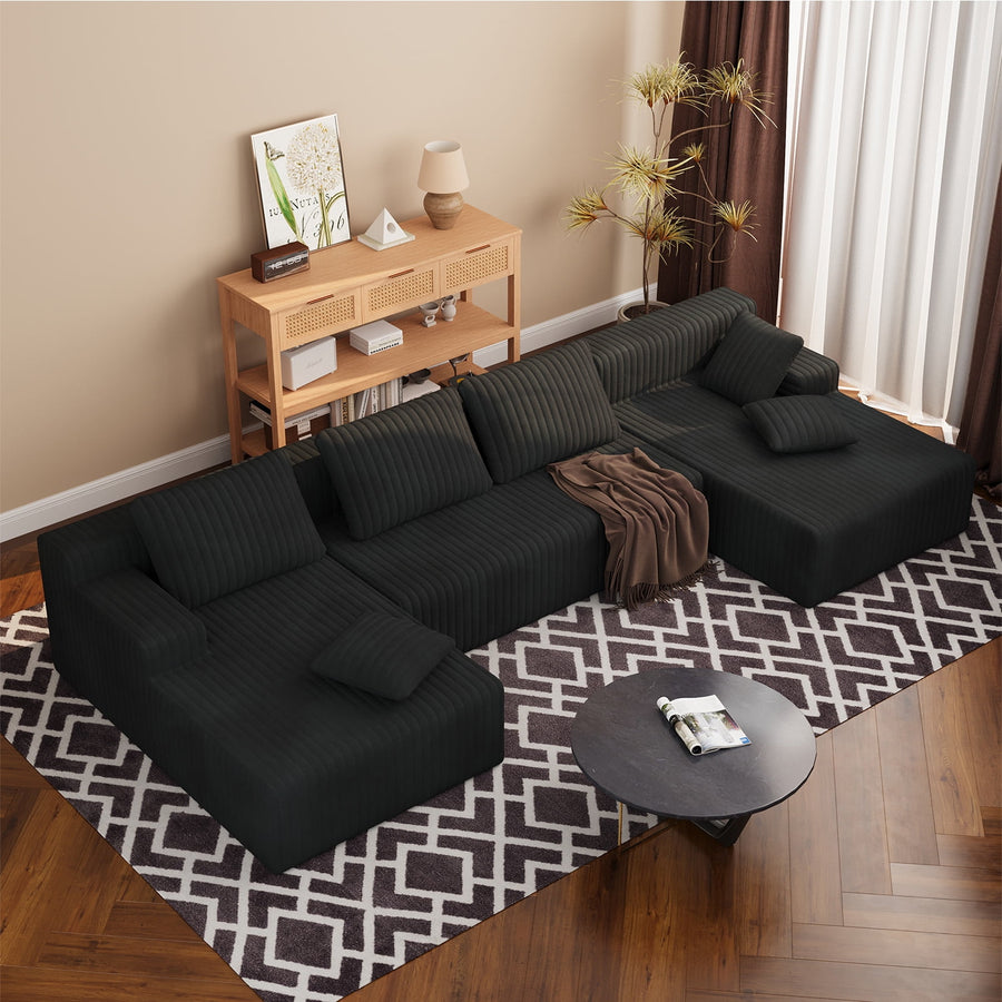 LAUSAINT HOME 132" U-Shaped Modular Sectional Sofa, Boneless Cloud Couches with Deep Seat & Cushions, Black