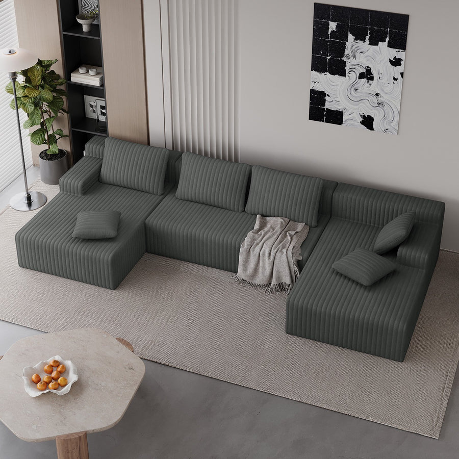 KAMEROUT 132" U-Shaped Modular Sectional Sofa, Boneless Cloud Couches with Deep Seat & Cushions, Gray
