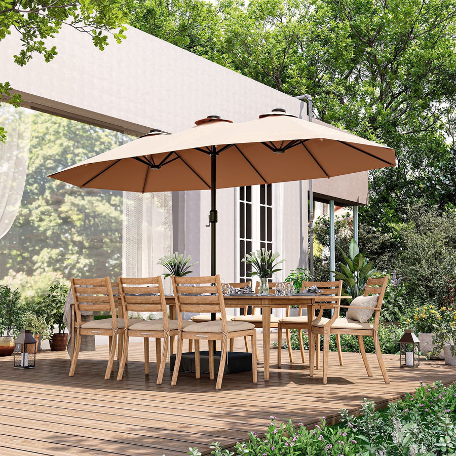 LAUSAINT HOME 13ft Double Sided Patio Umbrellas with Base & Crank Handle for Garden, Poolside, Beige