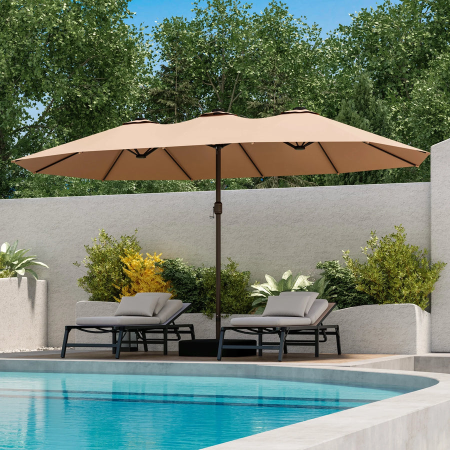 LAUSAINT HOME 15ft Double-Sided Patio Rectangle Umbrellas with Base Included with Crank Handle, for Poolside, Beige