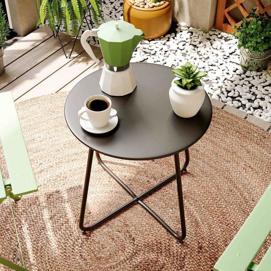 LAUSAINT HOME 18" Outdoor Side Table, Small Round Patio Table with Adjustable Footpads