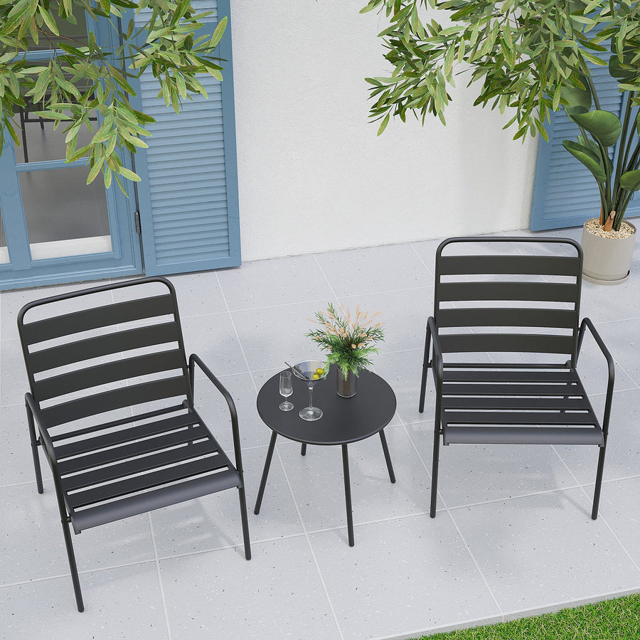 LAUSAINT HOME 3-Piece Outdoor Bistro Set with 2 Chairs and Round Table, All-Weather Patio Furniture for Porch, Balcony, Lawn, Garden, Backyard, Black Metal Frame