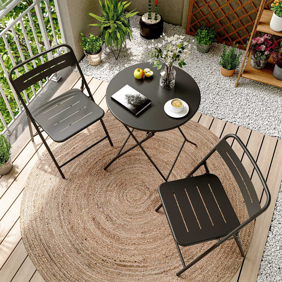 LAUSAINT HOME 3-Piece Outdoor Folding Bistro Set, Steel Bistro Set with Premium Frame, Black
