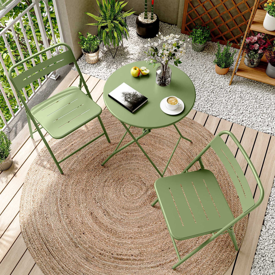 LAUSAINT HOME 3-Piece Outdoor Folding Bistro Set, Steel Bistro Set with Premium Frame, Green