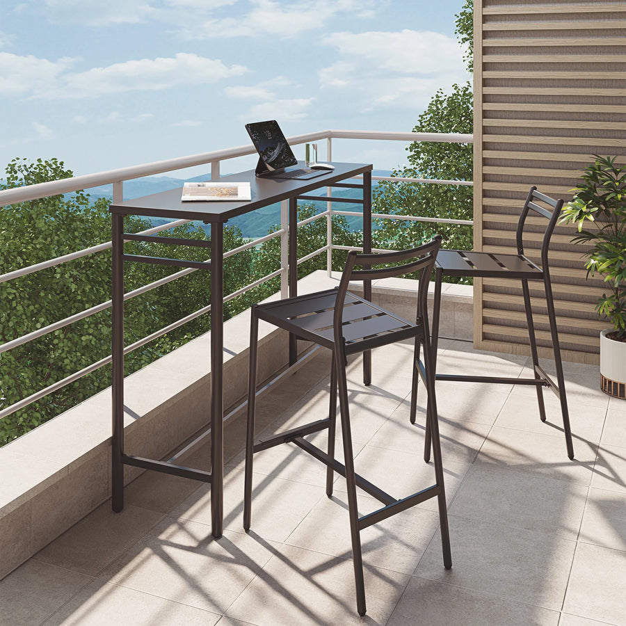 LAUSAINT HOME 3-Piece Patio Bar Set, Outdoor Pub Height Furniture with High Top Table and 2 Bar Stools for Balcony, Deck, Backyard, Black