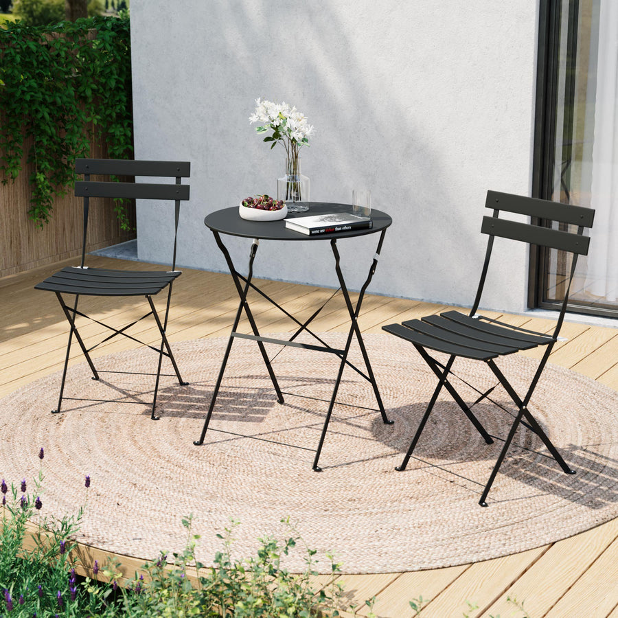 LAUSAINT HOME 3-Piece Outdoor Folding Bistro Set, Steel Bistro Set with Premium Frame, Black