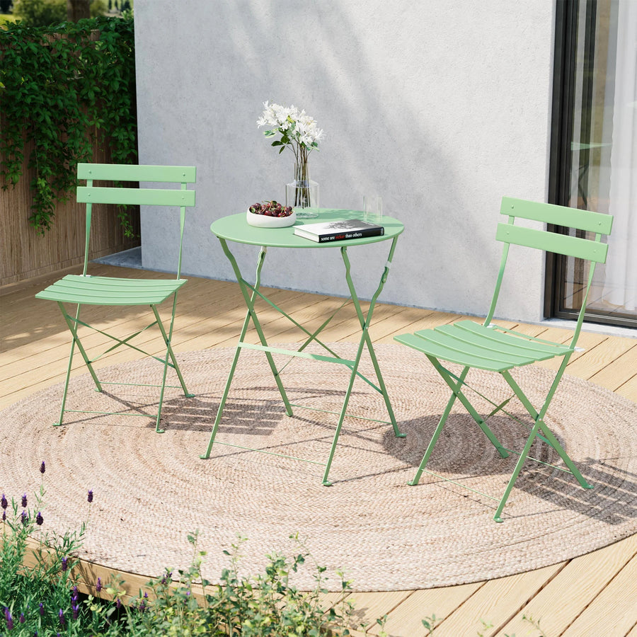 LAUSAINT HOME 3-Piece Outdoor Folding Bistro Set, Steel Bistro Set with Premium Frame, Green