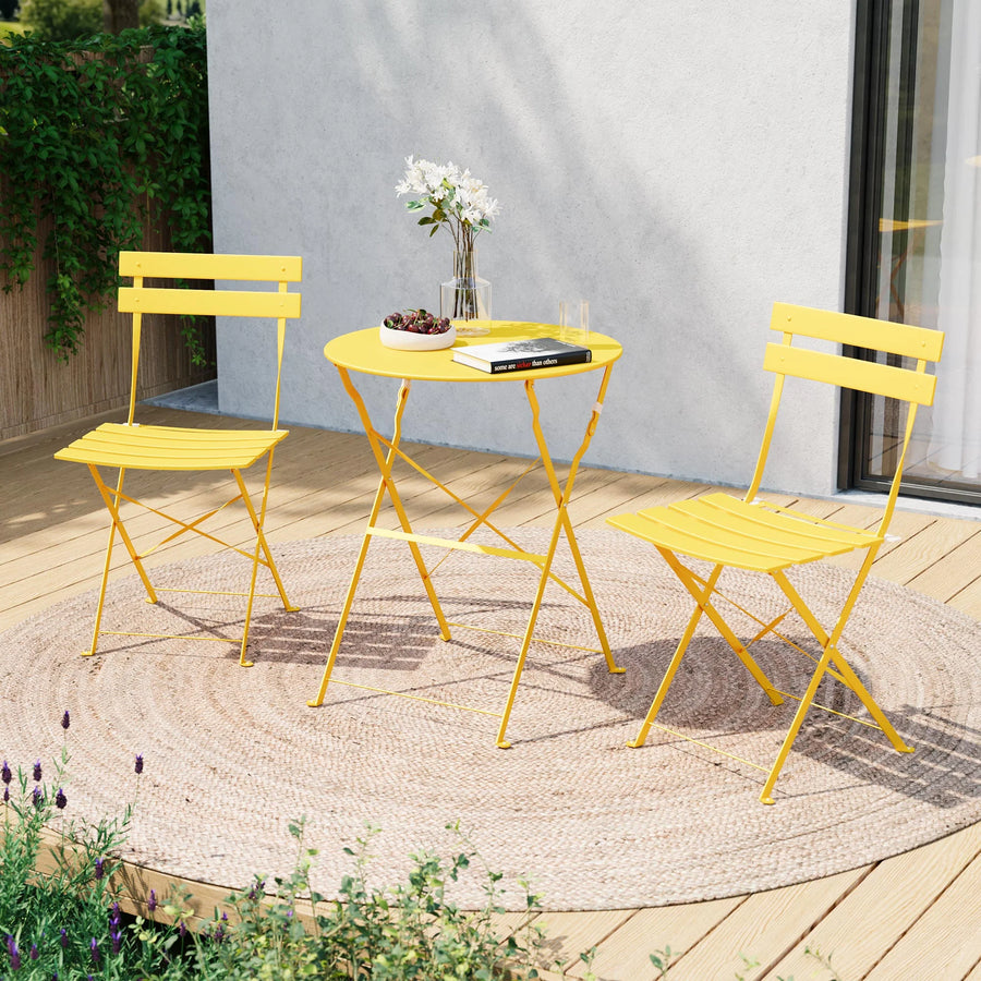 LAUSAINT HOME 3-Piece Outdoor Folding Bistro Set, Steel Bistro Set with Premium Frame, Yellow