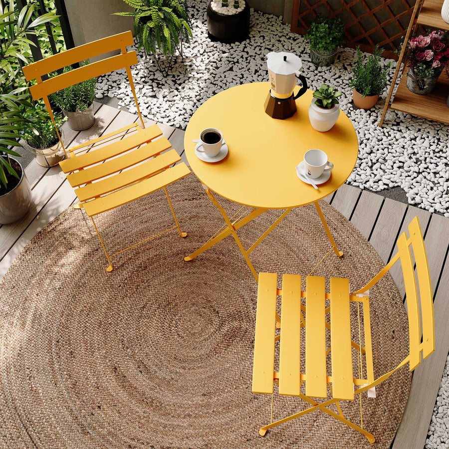 LAUSAINT HOME 3-Piece Outdoor Folding Bistro Set, Steel Bistro Set with Premium Frame, Yellow