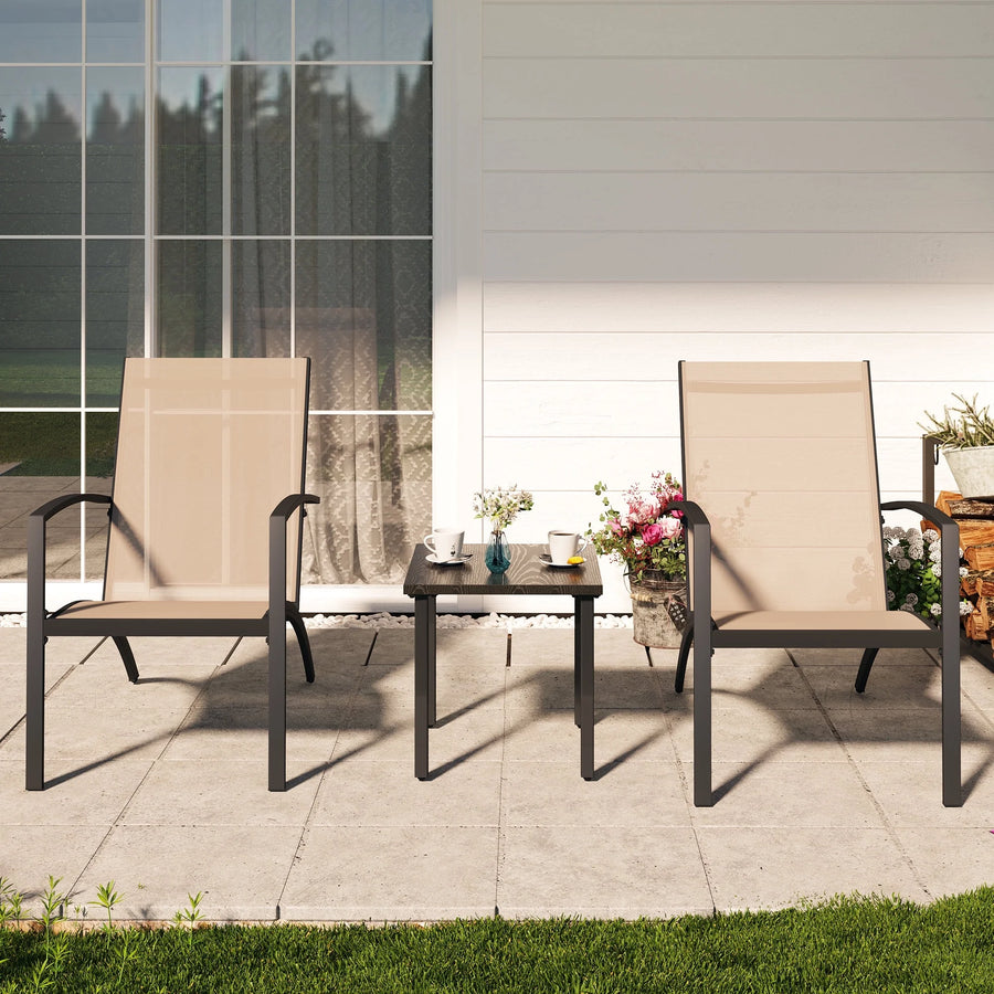 LAUSAINT HOME 3 Pieces Outdoor Bistro Set, 2 Textilene Chairs and 1 Coffee Table, Beige