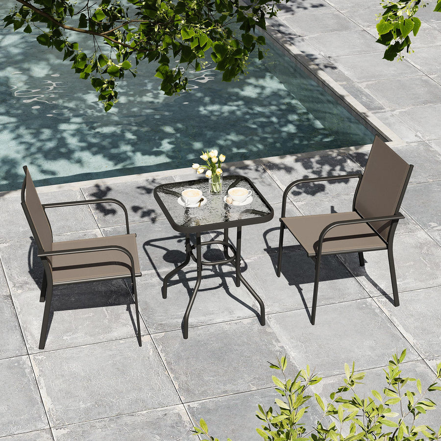 LAUSAINT HOME 3 Pieces Outdoor Bistro Set with 2 Textilene Chairs and 1 Coffee Table, Beige