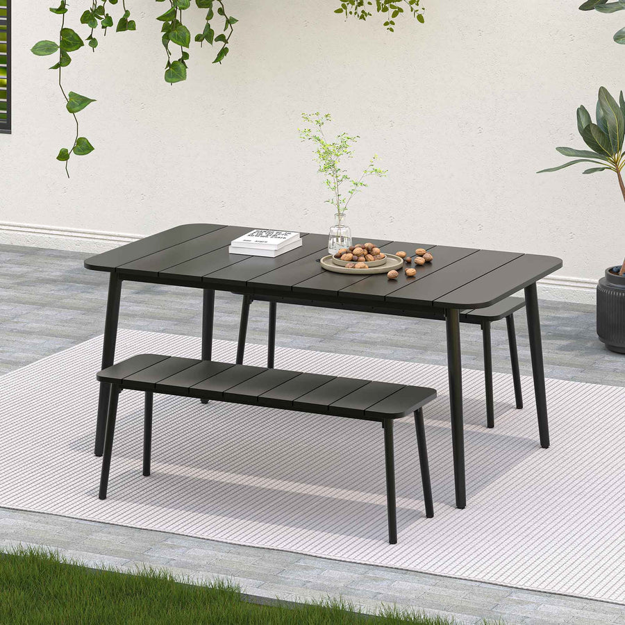 LAUSAINT HOME 3 Pieces Outdoor Patio Dining Set, Patio Furniture Set with 1 Oversized Table and 2 Benches