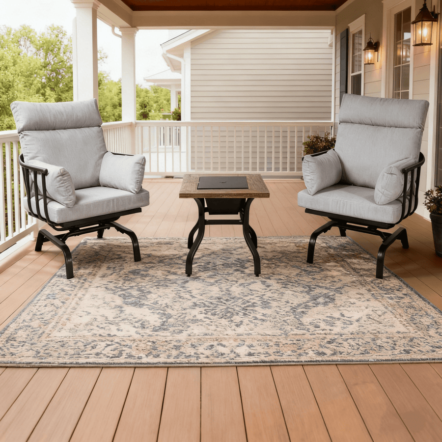 LAUSAINT HOME 3 Pieces Patio Outdoor Conversation Set, Patio Bistro Set with 2 Spring Chairs & 1 Ice Bucket Table, Gray Cushions