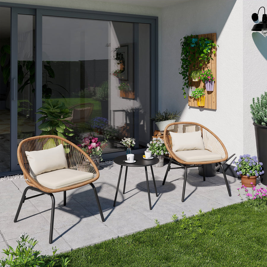 LAUSAINT HOME 3 Pieces Patio Bistro Set, 2 Chairs with Seat Cushions and 1 Coffee Table