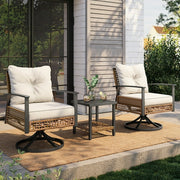 LAUSAINT HOME 3 Pieces Patio Conversation Set, Outdoor Furniture with Swivel Chairs & Coffee Table, Beige
