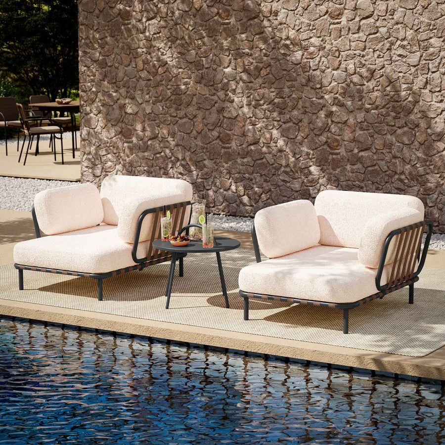 LAUSAINT HOME 3 Pieces Patio Conversation Set, Outdoor Patio Furniture with Round Coffee Table and 2 Chaise Sofas, Brown