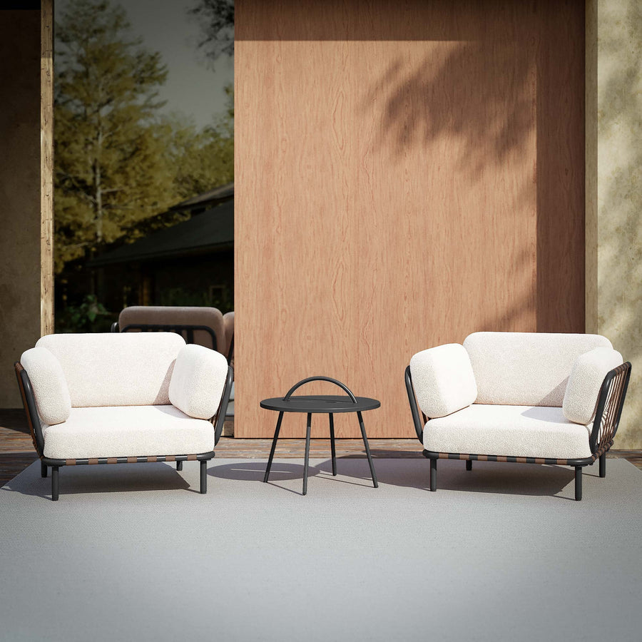 LAUSAINT HOME 3 Pieces Patio Conversation Set, Outdoor Patio Furniture with Round Coffee Table and 2 Single Sofas, Brown